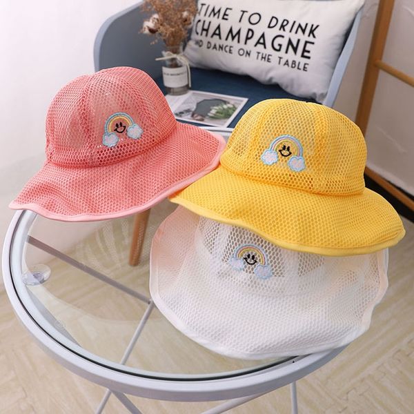 

rainbow children's net children's new big brim baby sun sun protection fisherman bucket bucket hat hat mz9354, Blue;gray