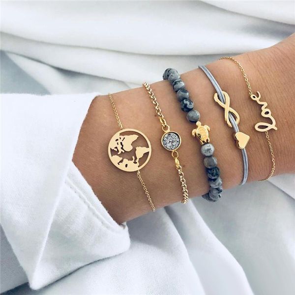 

gold plated link chain bracelets for women fashion map love heart infinity turtle charm bracelet bohemian jewelry, Black