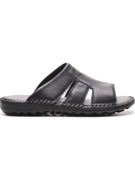 

men leather slipper wide fit comfort, Black