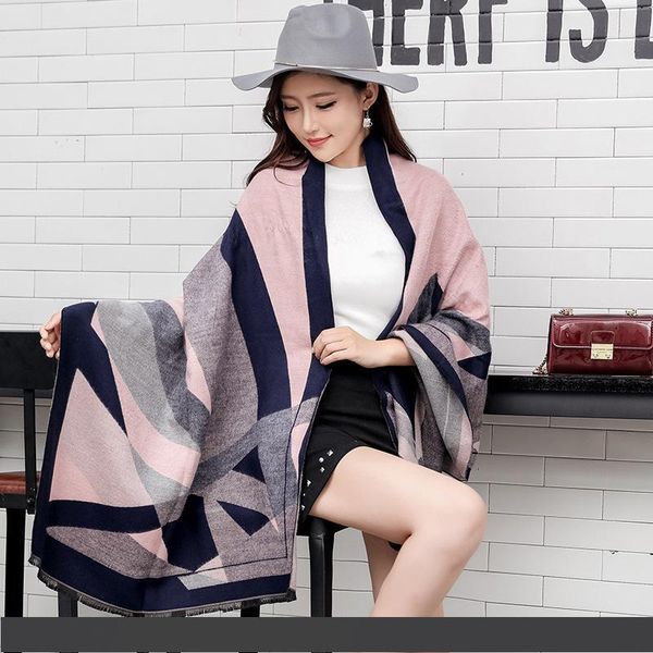 

autumn and winter new ladies scarf classic luxury long thick color matching diamond shawl cashmere warm scarf, Blue;gray