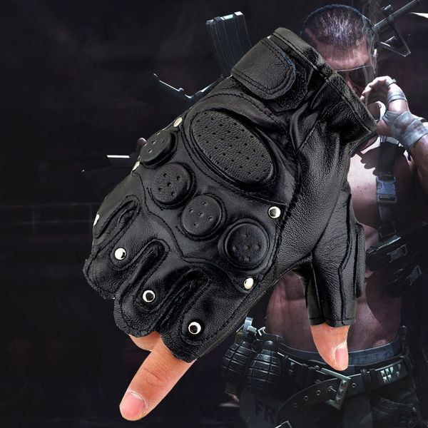 

special forces tactical fitness and gloves outdoorfans riding fighting half finger real sheepskin gloves men, Black