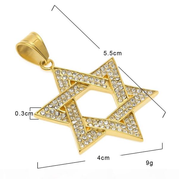 

y diamond star of david pendant necklace women men gold silver plated hip hop israel necklace classic david star cross star