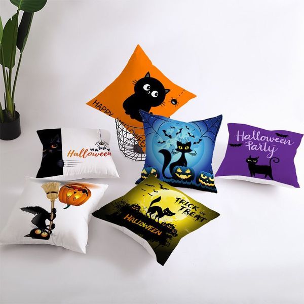 

45x45cm black cat pattern печати наволочка home hotel украшение автомобиля наволочка happy halloween бросьте pillowcover