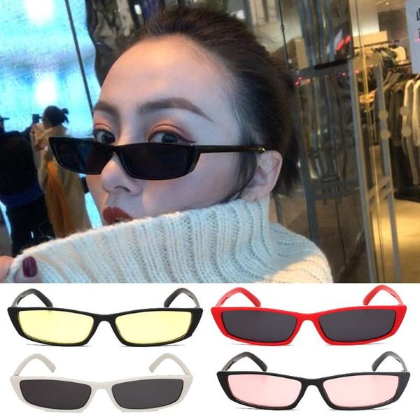 

ladies transparent sun glasses female black lens retro small rectangle thin frame sunglasses uv400 men women, White;black