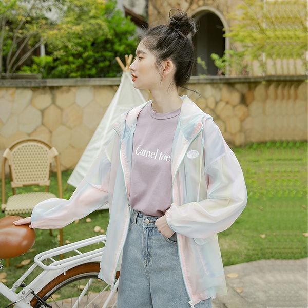 

gm1sg 2020 new korean hipster all-match loose hooded thin rainbow sunscreen women's 2020 new korean hipster all-match loose hooded thin, Tan;black