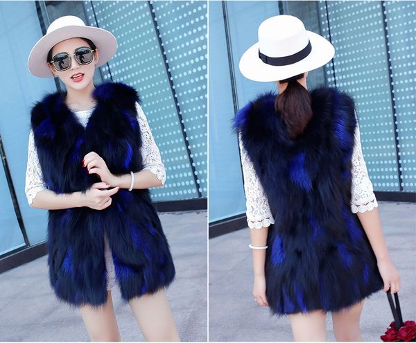 

new real genuine natural fur vest women's winter warm jacket gilet custom any size ing, Black