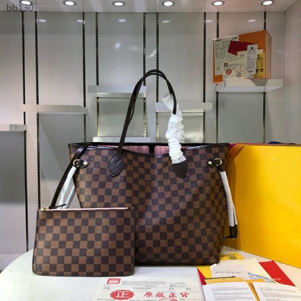 

handbags classic shopping bag soft leather presbyopian checkerboard shopping bag white brown colors single shoulder bag