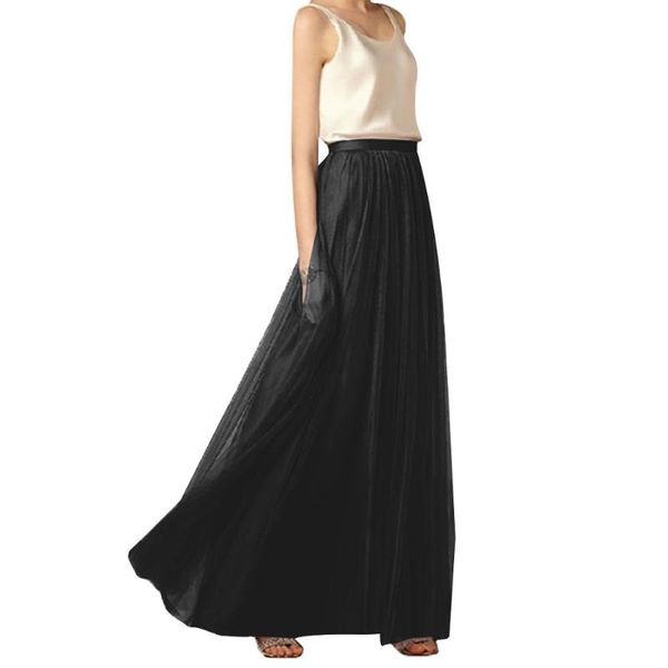 

custom made women imitation silk vest with tulle long skirt 2020 sleeveless solid a-line bridesmaid dress, Black