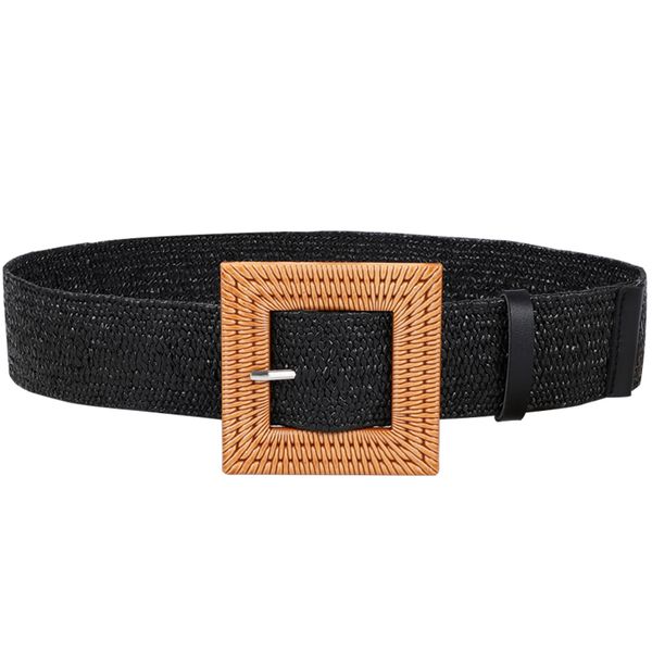 

new design elastic waistbands for dress shirt fashion woven wide belt resin pin buckle imitation straw belts jeans women strap, Black;brown