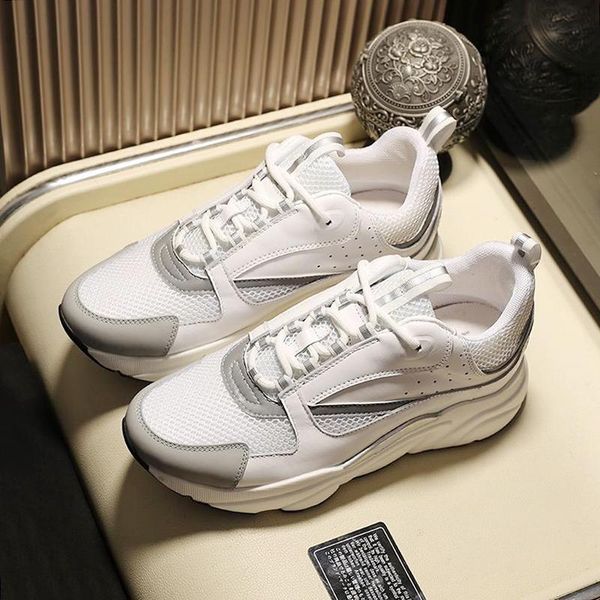 

fashion mens luxury shoes lace -up lightweight vintage soft footwears b22 sneaker in white technical knit white and silver -tone calfskin, Black