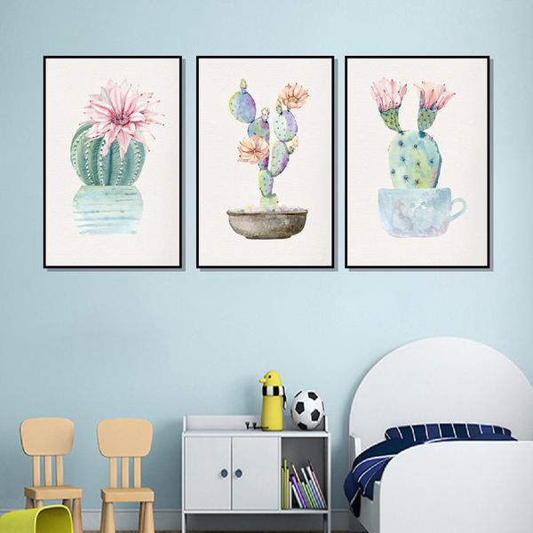 

water color green plant cactus succulent plant canvas painting nordic poster garden wall art pictures for living room decor