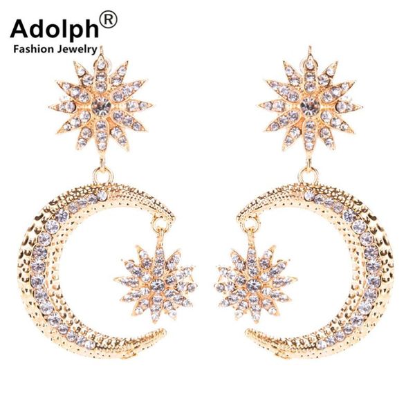 

adolph jewelry 2020 new gold color moon statement stud earring for woman fashion crysatl big earrings female accessories sales, Golden;silver