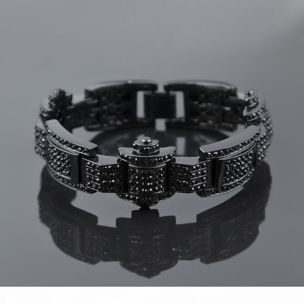 

selling men gold plated paved rhinestone bracelet zinc alloy hiphop bracelets rapper punk jewelry gift, Golden;silver