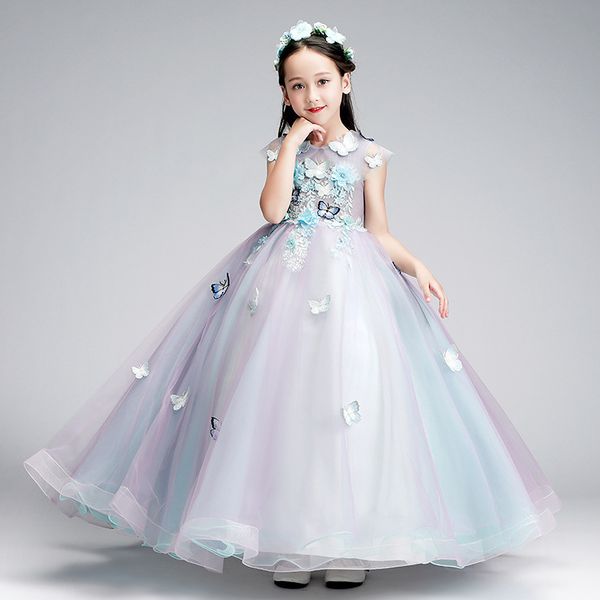 

ball gown flower girls dresses tulle lace formal kids wear for party toddler gowns, White;blue