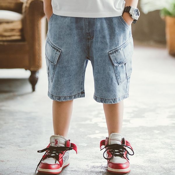 

1isoq boys' shorts 2020 summer children's workwear jeans thin cropped pants medium and large children's fashion ankle-length, Blue