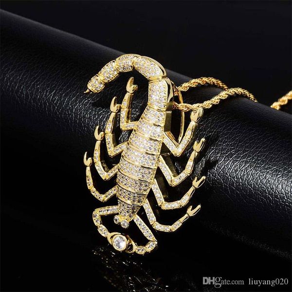

new fashion scorpion necklace & pendant hip hop jewelry with rope chain iced out cubic zircon shining men's gift
