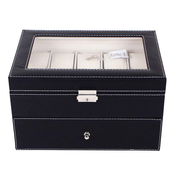 

20 grids pu leather watch box case professional holder organizer for clock watches jewelry storage boxes case display t200523, Black;blue