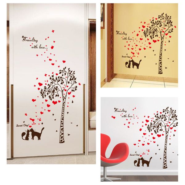 

romantic cat love tree wall stickers home decor bedroom living room tv backdrop decal stickers on the wall mural home decoration