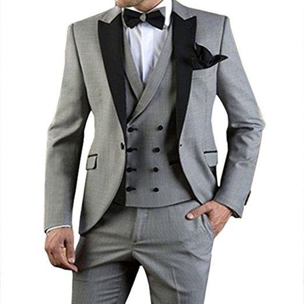 

popular groom tuxedos one button light grey peak lapel groomsmen man suit wedding mens suits (jacket+pants+vest), Black