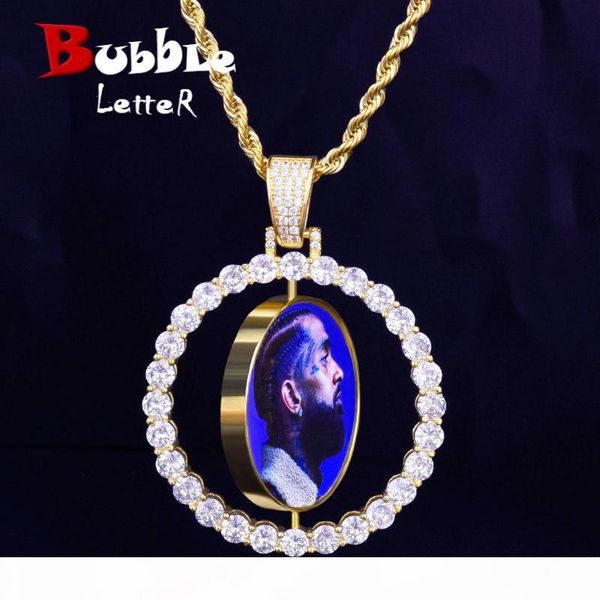 

custom made p rotating double-sided medallions pendant necklace 4mm tennis chain zircon men's hip hop jewelry 2x1.65 inch j190711, Silver