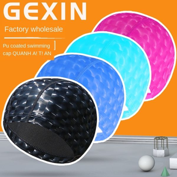 

xe4lo pu coated waterproof cap swimming cap water cube cat's eye solid color plus size comfortable fashion men's and women's