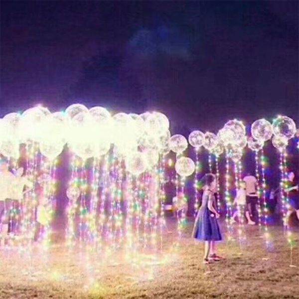 

18 дюймов ручки водить шар светящегося transparent гелия бобо баллоны wedding birthday party украшение дети светодиодного шар dhl ч eglgts