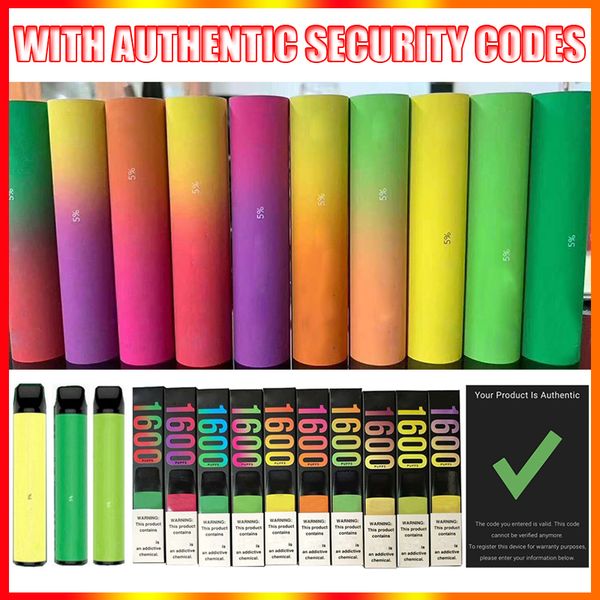 

Новое одноразовые Vape Pen устройство с аутентичными кодами 1600 пуфами Хитов Предварительно заполненным Empty Puff Испарения VS взрыва XXL Ali Bar