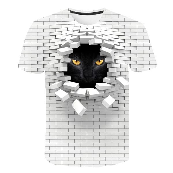 

2020 men's new personalized t-shirt cat animal print t-shirt 3d men's novelty animal short sleeve, White;black