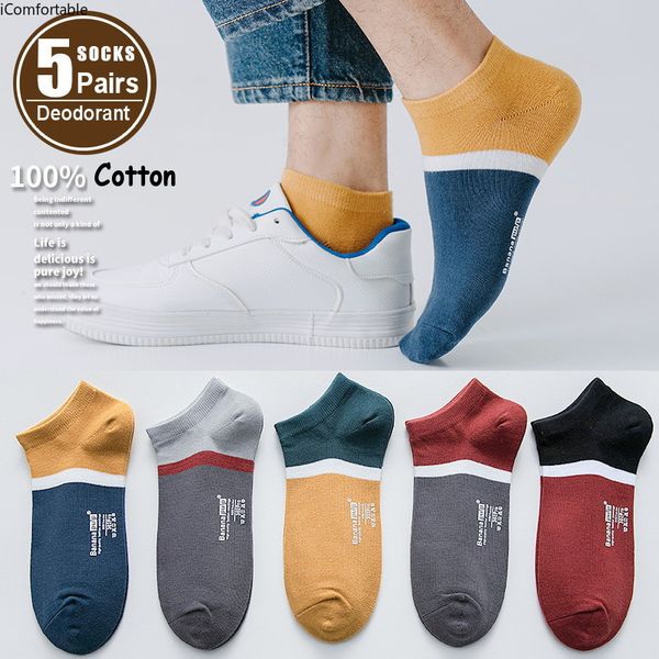 

5 pairs mens socks set 100 cotton dropshipping no show art socks gifts men striped red harajuku, Black