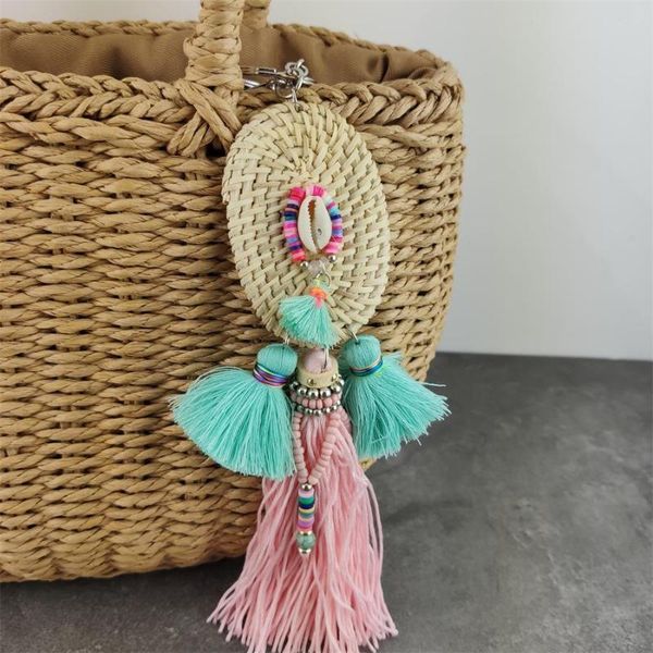 

new boho jewelry bamboo shell keychains with tassel bag charms accessories bag hanging pendant for women gift, Silver