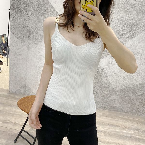 

2020 new beautiful back suspender v-neck slim women's inside shoulder-exposed wear ice camisole vest vest silk knitted sweater, Camo