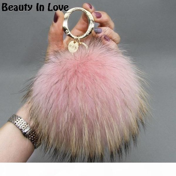 

big 15cm fluffy real fox pom poms fur pompom ball keychain car key chain metal ring pendant for women f281 c19011001, Silver
