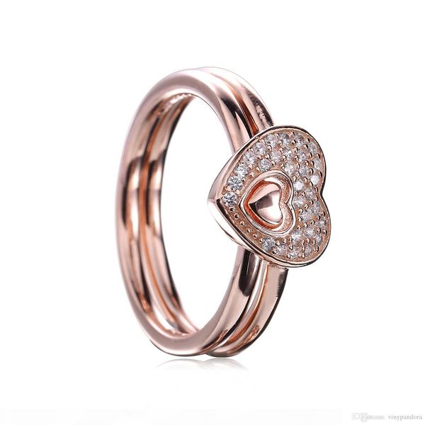 

18ct rose gold plated over 925 sterling silver shimmering puzzle heart ring fit designer charm jewelry engagement wedding lovers fashion rin