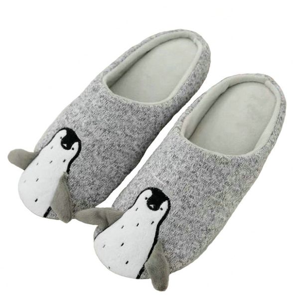 

slippers big size penguin animal pattern home women/men indoor shoes for bedroom house guest soft bottom flats, Black