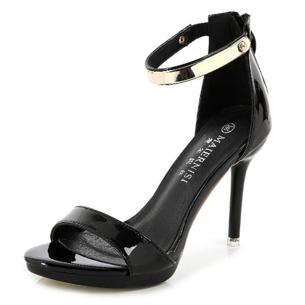 

maiernisi women shoes ankle-wrap high heel leather women sandals thin heels party shoes woman stilettos daily cs07, Black