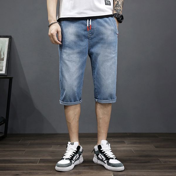 

large size 7xl men's summer blue short jeans denim shorts casual knee length shorts jeans mens good quality elastic waist