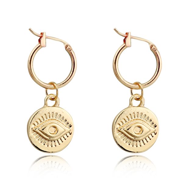 

1pair european trendy gold metal eye hoop earrings for women vintage small round pendant endless circle earrings jewelry e599, Golden;silver
