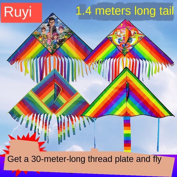 

1.4 m lattice color stripes multi-tail kite breeze diamond easy to fly diamond children's kite
