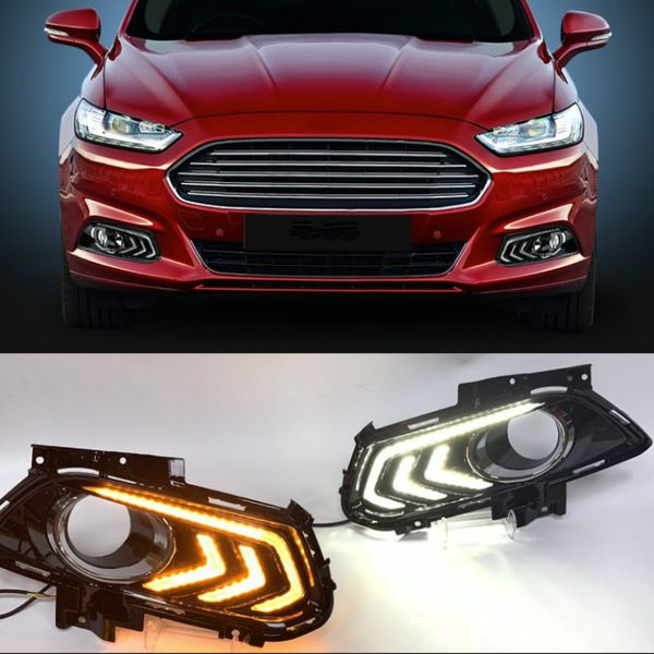 

2pcs led drl daytime running light 3 colors in one light for mondeo fusion 2013 2014 2020 2020 with fog lamp hole