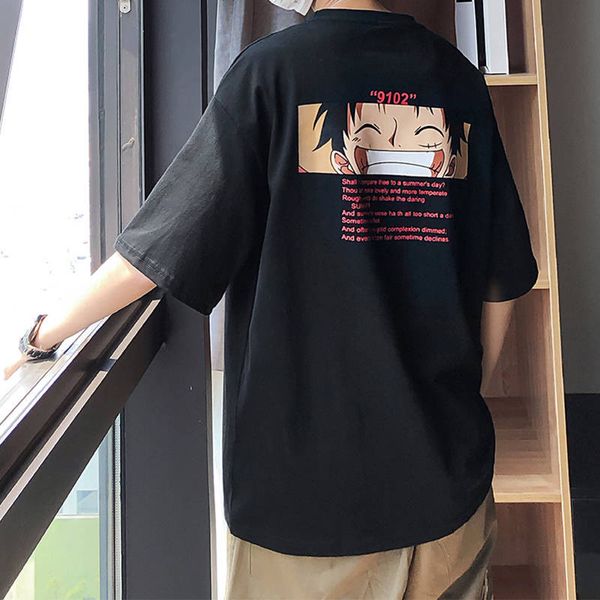 

januarysnow cool t shirt casual one piece t-shirt boys anime summer tees half sleeve luffy tshirt streetwear funny male casual tees, White;black