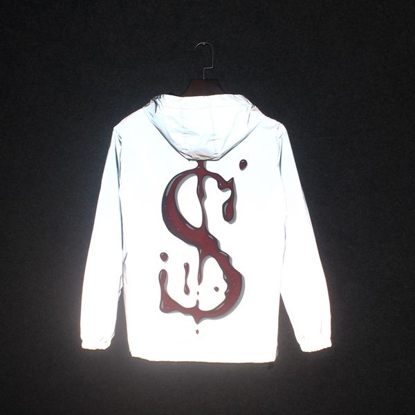 

8f3d2 luminous clothes autumn thin windbreaker for male and female students korean style couple fluorescent windbreaker coat reflective coat, Tan;black