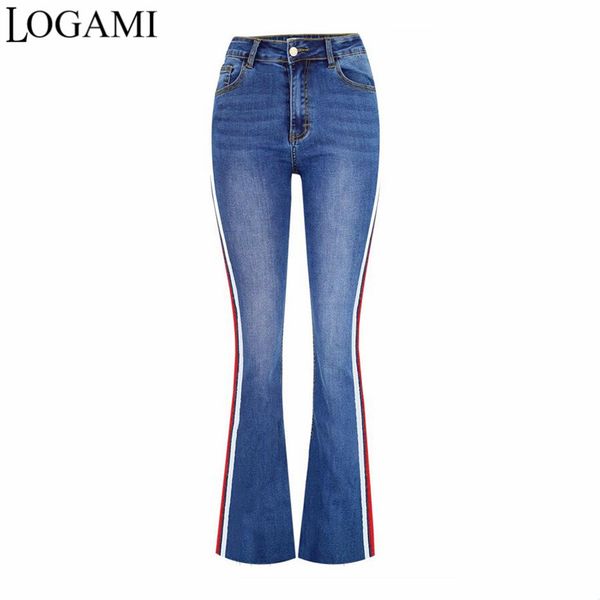 

logami patchwork skinny jeans woman casual denim flare pants women jeans, Blue
