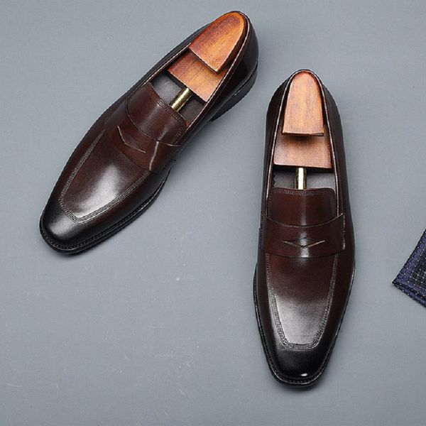 

spring autumn new british style retro handmade sewing genuine leather plus size 47 48 men business casual loafer shoes 20200722, Black