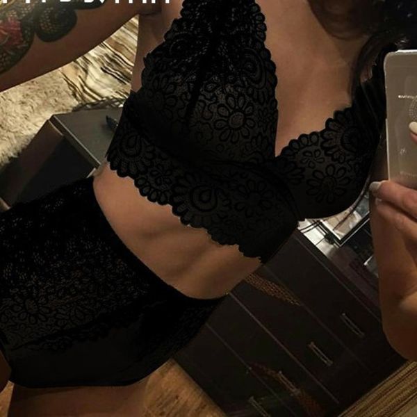 

lace underwear bra bra set mesh perspective underwear set, Black;white