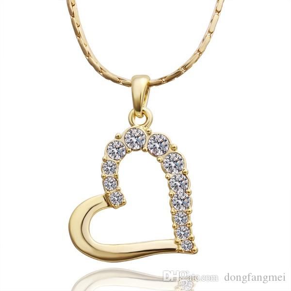 

yellow gold white crystal jewelry necklace for women dgn512,heart 18k gold gem pendant necklaces with chains, Silver