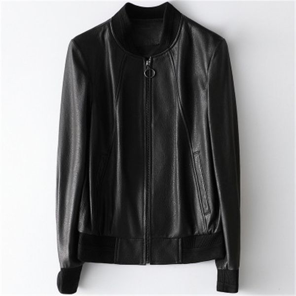 

2020 женщины весна подлинная real овцы кожаные куртки h67, Black