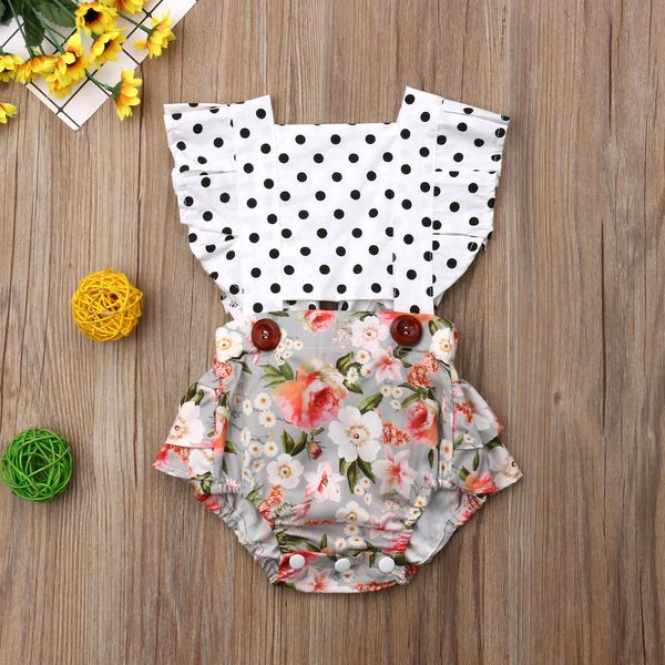 

3-24m newborn infant baby girl clothes splice bodysuit jumpsuit sunsuit flower lace dot cotton outfit clothing, Blue