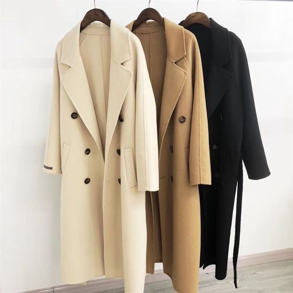 

women's wool & blends women coat double breasted, Black