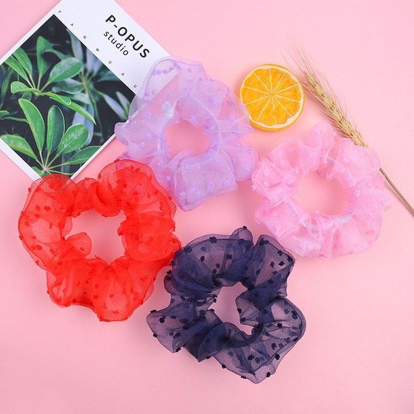 24pcs Девушки Женщины Dot Прозрачный Rope Scrunchie Упругие волос Резинка для волос хвостик держатель головной убор Красивая Хуэйлинь