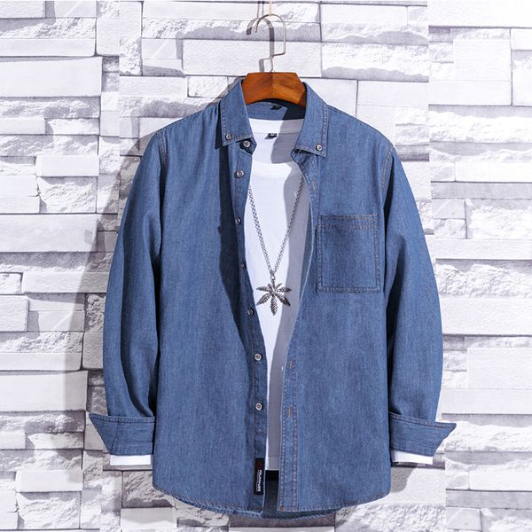 

100% cotton denim shirt men full sleeve thin casual regular fit males leisure overshirts for men soft comfortable new pocket top, White;black